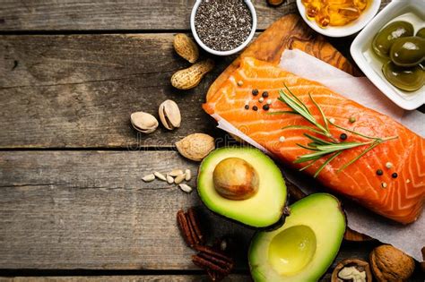 Selection Of Healthy Unsaturated Fats Omega 3 Stock Image Image Of