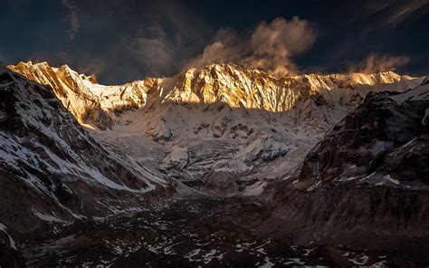 Hd Sunrise Mountains Landscapes Nature Snow Shadows Nepal Annapurna