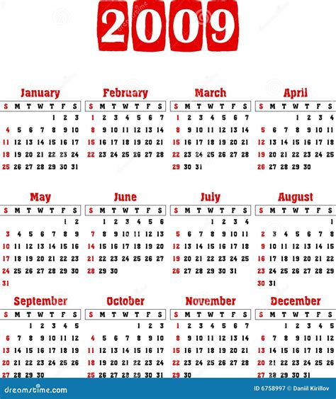 Vector Calendar 2009 Royalty Free Stock Photography Image 6758997