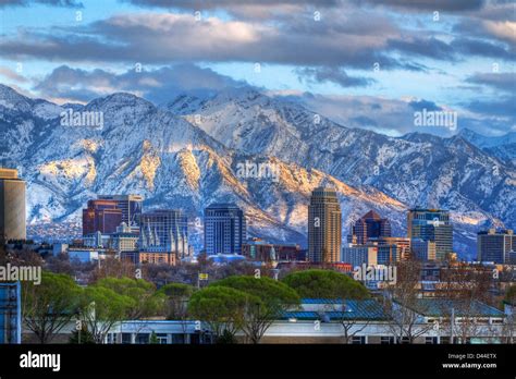 Panoramic View Of The Downtown Salt Lake City Skyline In Early Spring