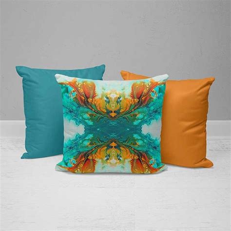 Teal Orange Throw Pillow Covers Art Pillow Case Cushion Etsy In 2021