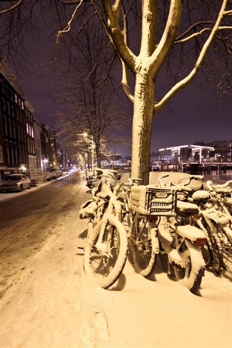 Snow In Amsterdam The Netherlands Stock Photo Image Of Illuminated