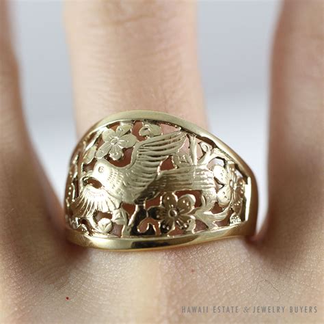 Ming S Hawaii Bird In Plum K Yellow Gold Dome Wire Ring Sz