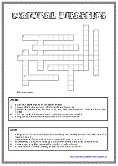 Natural Disasters Crossword English Esl Worksheets Pdf And Doc