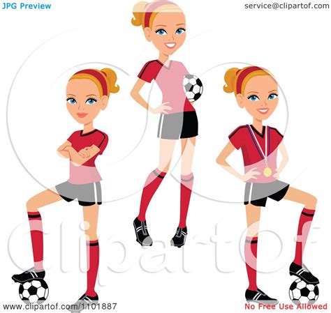 Clipart Blond Female Soccer Player In Three Poses Royalty Free Vector