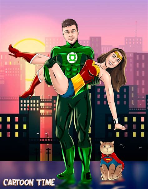 Couple Superhero Portrait Personalized Superhero Couple Etsy