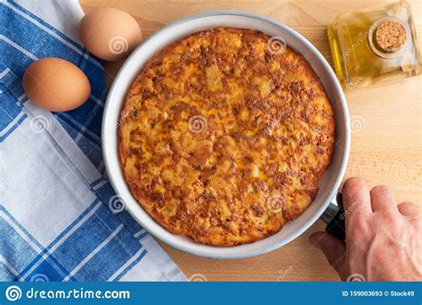 Close Up Of Homemade Spanish Potato Omelette With Natural Ingredients Stock Image Image Of