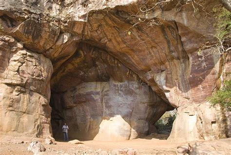 Bhimbetka Caves With Neolithic Paintings In Rock Shelters In Sandstone