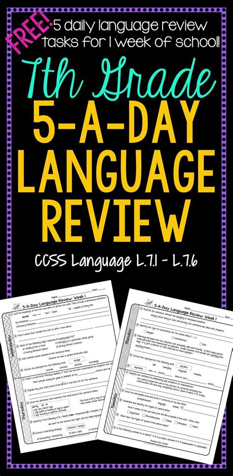 7th Grade Daily Language Review 1 Week Free Daily Language Review