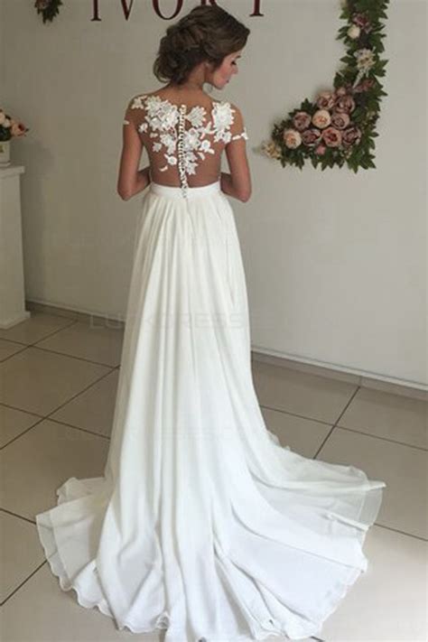 A lace wedding dress with sleeves will also help display the beauty and intricacy of the lace pattern itself. Elegant Illusion Bodice Lace Chiffon Wedding Dresses ...
