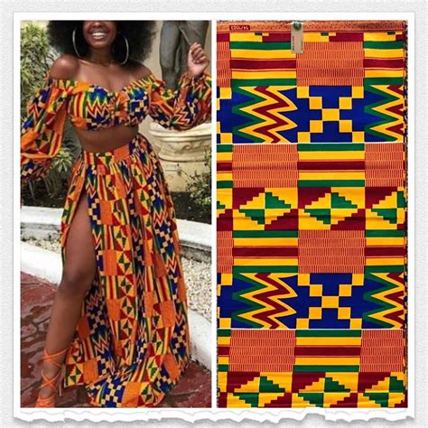 K119 African Fabric Kente Per Yard Yellow Red Blue Kente Etsy