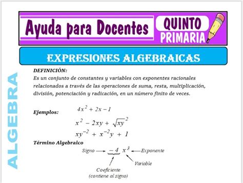 Actividades De Expresiones Algebraicas Para Quinto De Primaria Ayuda