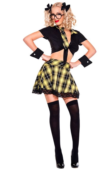 Sexy 5 Pieces Yellow Plaid Detention Hottie Costume Sexy Affordable Clothing