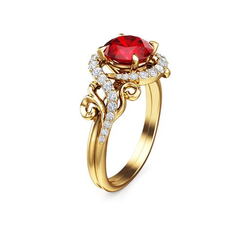 14k Yellow Gold Ruby Ring Unique Engagement Ring Ruby Etsy