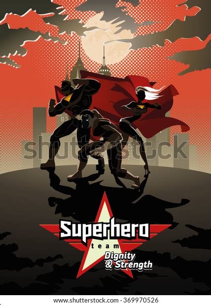 Superhero Team Team Superheroes Posing Front Stock Vector Royalty Free