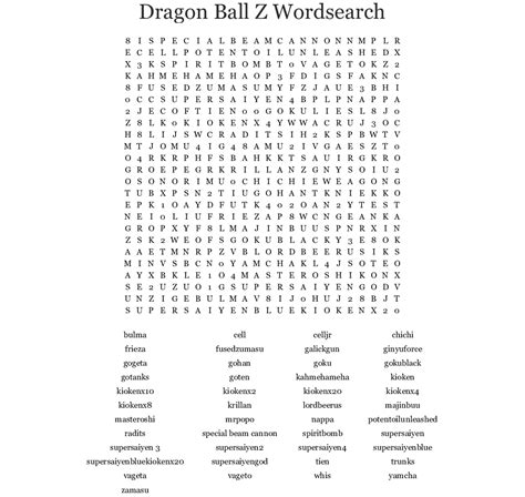 In the united states, the manga's second portion is also titled dragon ball z to prevent confusion for younger. Dragon Ball Z Word Search - WordMint