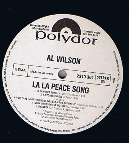 Song suggestions for a classroom peacemaking theme unit. Al Wilson - La La Peace Song (1974, Vinyl) | Discogs