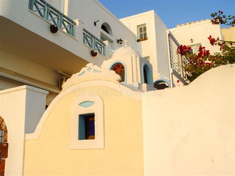 White Houses Churches And Blue Domes In Oia Village Editorial Image