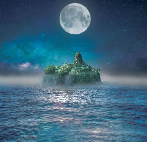 Island Water Sea Fantasy Landscape Ocean Night Moon Sky