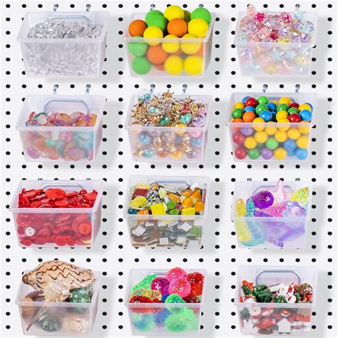 Buy 12 Pieces Pegboard Plastic Bins Kit Pegboard Bins With Hooks Pegboard Accessories
