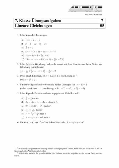 Aufgaben für mathe im gymnasium: Lineare Gleichungen Übungen und Aufgaben mit Lösungen ...