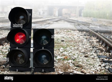 Traffic Light Shows Red Signal On Railway Red Light Stock Photo Alamy