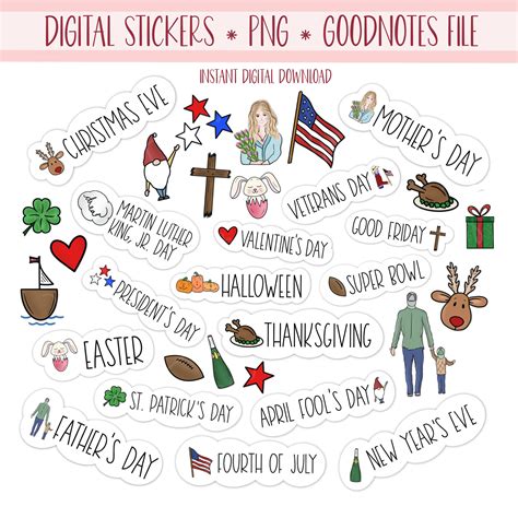 Major Holidays Digital Stickers For Goodnotes Planner Basic Etsy