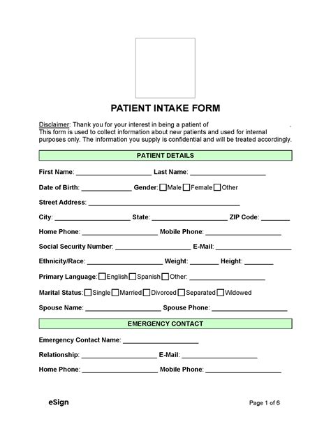 Free Patient Medical Intake Form PDF Word