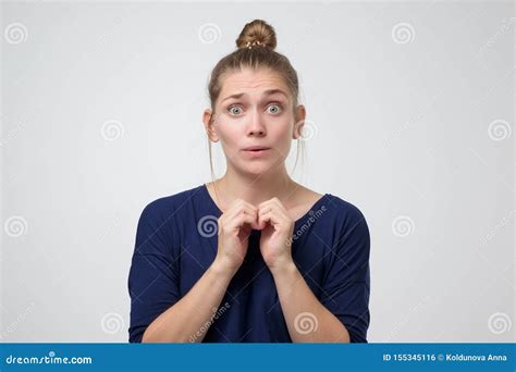 Nervous Excited Young Woman Worries About Job Or Exam Stock Photo