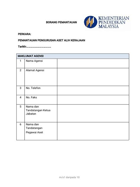 Aset alih yang harga perolehan asalnya rm1,000 dan ke atas setiap i satu pada masa perolehan. Borang Pemantauan Aset Alih Kerajaan (KPM)(1)