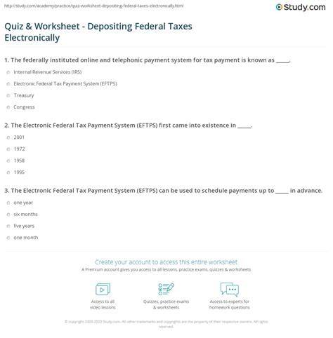 Quiz And Worksheet Depositing Federal Taxes Electronically