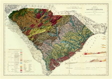 South Carolina Map South Carolina Relief Map Vintage Map Etsy