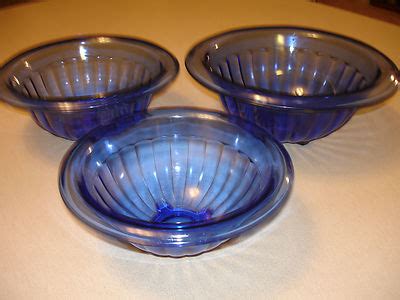 Set Of 3 Hazel Atlas Cobalt Blue Depression Glass Nested Mixing Bowls