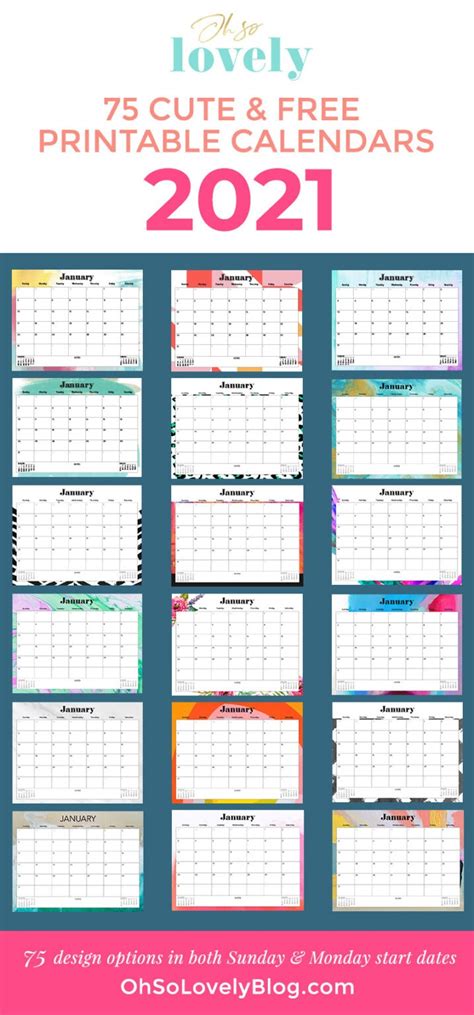 Free Printable 2021 Calendars — 75 Beautiful Designs To Choose From