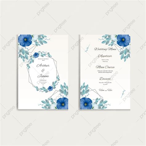 Blue Flower And Foliage Wedding Invitation Card Template Design
