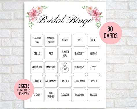 60 Bridal Bingo Cards Bridal Shower Bingo Game Prefilled Bingo Bridal