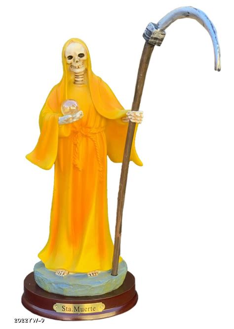 Santa Muerte Yellow 9 Inch Statue Holy Death Grim Reaper Skull