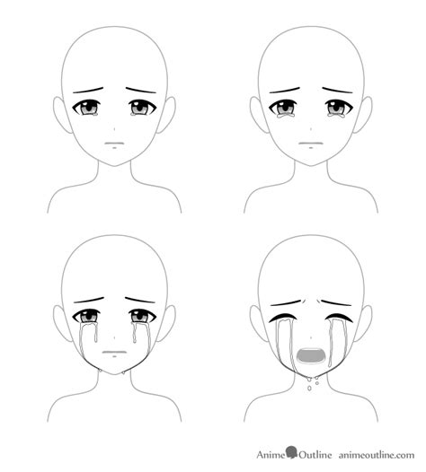 Again use the same directions as in the first example but draw the eyes slightly more squinted and draw the eyebrows slightly closer together. 4 ways to draw crying anime eyes | Anime crying, Eye ...