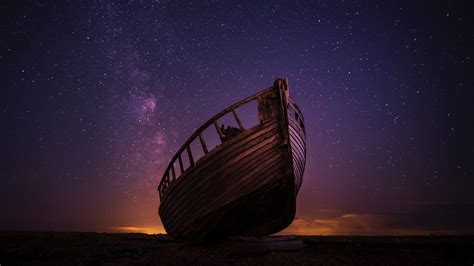 Wallpaper Wood Boat Starry Night Sky 3840x2160 Uhd 4k Picture Image