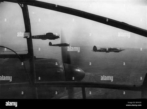 German Bombers Heinkel He 111 On The Way To England Black And White