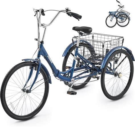 Viribus Folding Adult Tricycle Inch Wheel Bike With Large Detachable Basket Speed Low