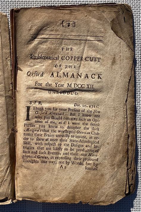 The Oxford Almanack Of 1712 Explaind Or The Emblems Of It Unriddld
