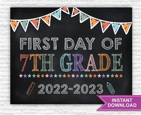 First Day Of 7th Grade Sign Instant Download 7th Grade Sign Etsy