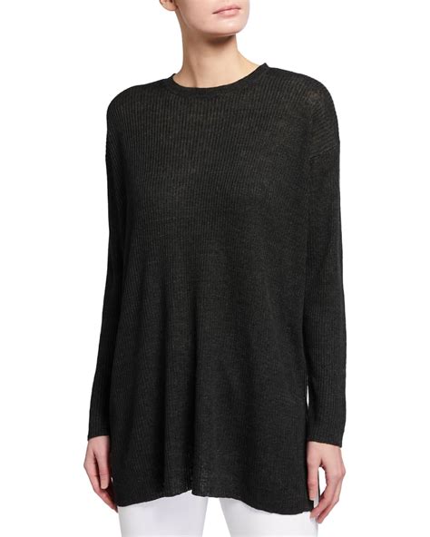 Eileen Fisher Organic Linen Delave Crewneck Box Sweater Neiman Marcus
