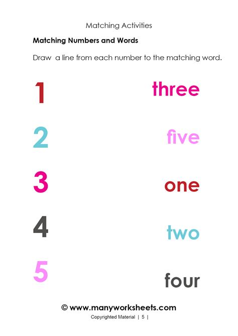 matching numbers    words  kindergarten
