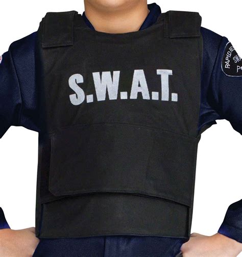 Swat Vest Costume Child Kids Boys Black Police Officer Military