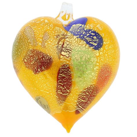 Glassofvenice Murano Glass Heart Christmas Ornament Yellow Gold