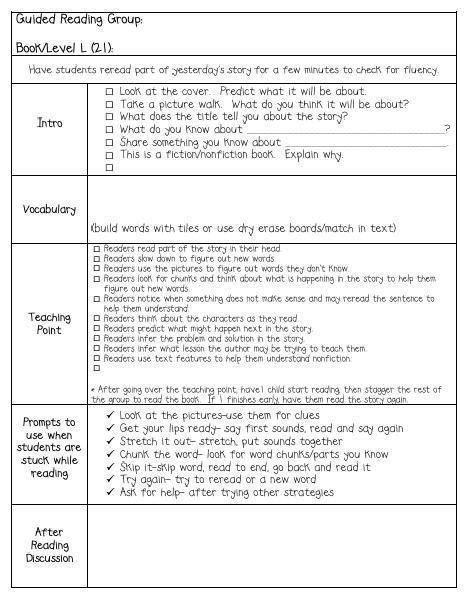 20 Guided Reading Lesson Plans Template