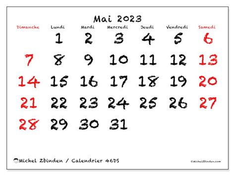 Calendrier Mai 2023 à Imprimer “62ds” Michel Zbinden Mc