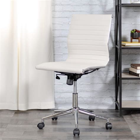 Flash Furniture Mid Back Armless White Ribbed Leathersoft Swivel